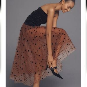 Anthropologie Brown Polka Dot Midi Tulle Skirt